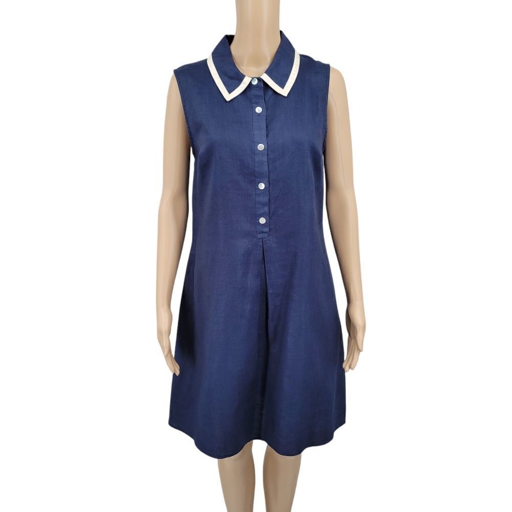 Limited Y2K Linen Midi Dress Half Button Up Tennis Style Dress Inverted Pleat